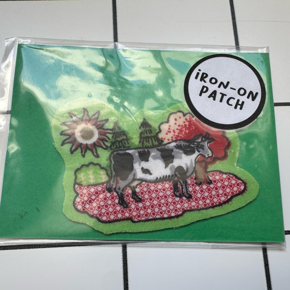 Green Cow Iron-On Patch - Decorative Fabric Applique